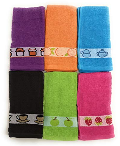 ZD Paños de Cocina Rizo 100% Algodón con Dibujo Bordado,Multicolor,Pack 12 Toallas de Cocina (Lasa)