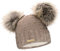 Mikos* Damen Wurm Winter Beanie Strickmütze Skimütze Wintermütze mit Zwei Pom Pom (689) (Mokka)