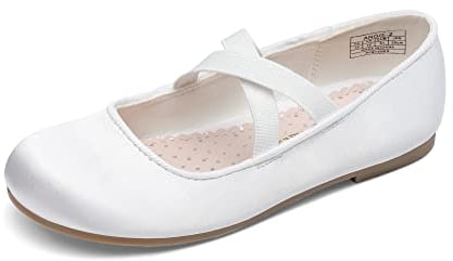DREAM PAIRS Girl's Ballet Flat Kids Mary Jane Flower Dress Shoes for Wedding Party,Size 1 Big Kid,White,Angie-2