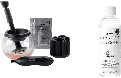 STYLPRO Electric Makeup Brush Cleaner and Dryer Machine with 8 Brush Collars, Brush Cleanser & stylPro Make Up Brush Cleanser, 150ml