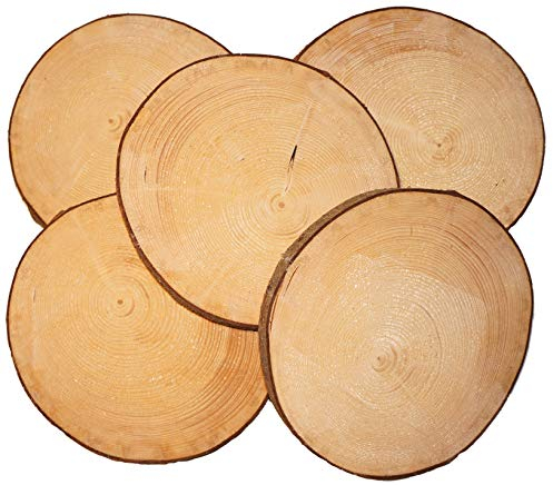 Mercarimus 5 Stück Holzscheiben 26-29 cm Baumscheiben mit Rinde Astscheiben Deko Basteln Floristik Hochzeit
