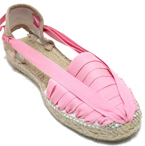 Zapato Alpargatas Espardenyes Diseño Siete Vetas en Colores Rosas, Fúcsia, Rosa y Rosa Claro en Suela Mixta (Rosa, 26)