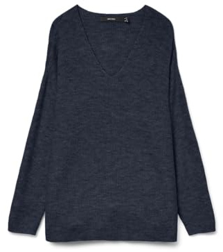Vero Moda VMCREWLEFILE LS V-Neck Blouse Noos Camiseta sin Mangas, Detalles: Azul Marino Blazer, XS para Mujer