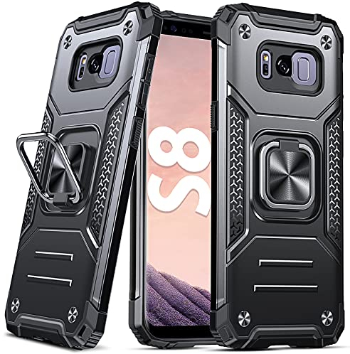 DASFOND Armor Hülle für Samsung Galaxy S8 Case mit Kameraschutz Militär Stoßfest Handyhülle [Upgrade 2.0] 360 Grad Metal Ring Halter Ständer Schutzhülle [für Handyhalterung Auto Magnet], Schwarz