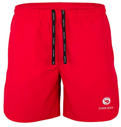 STARK SOUL Herren Sport Shorts Fitness Reflect, Funktionshose, Atmungsaktiv, Schnelltrocknendes Trainingsshort - Rot - XXL