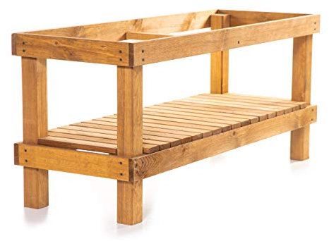 BooGardi Hochbeete-KIT für Pflanzkübel Holz mit Vlies · Unterbau für Hochbeet in 5 Größen · 180 cm lang naturbraun · Untergestell Hochbeete für Garten, Balkon & Terrasse · groß außen rechteckig XXL