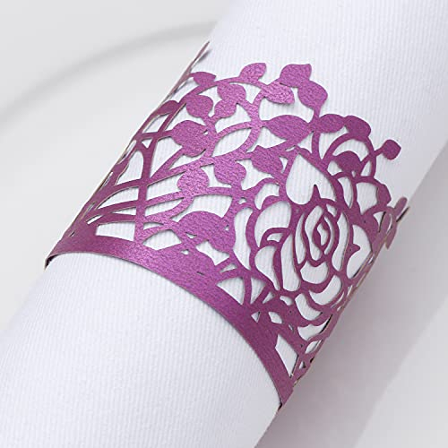 LEKOCH 50pcs Einweg Papier Serviettenringe Weihnachten, Blatt Rebe Serviette Ringe für Tischdekoration, Hochzeit, Party (Mattlila Rose)