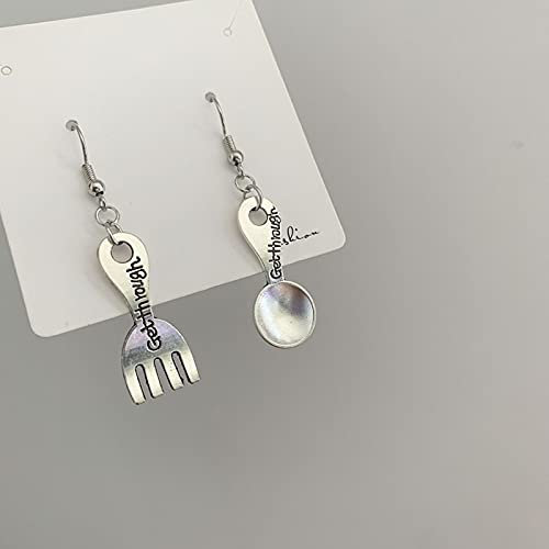 Vintage Silver Color Spoon Fork Metal Asymmetric Earrings For Women Girl Funny Novelty Weird Earrings Creative Jewelry