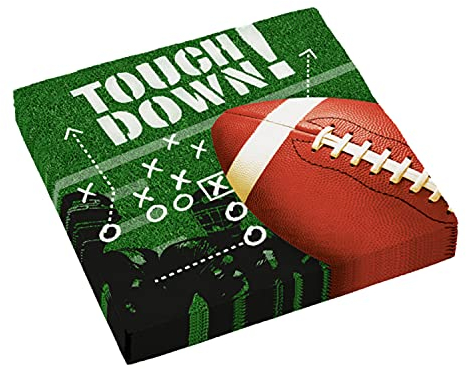 Amscan 9912279 - Servietten Touchdown, 16 Stück, 33 x 33 cm, Papier, Football, Motto-Party, Tisch-Dekoration, Mittel
