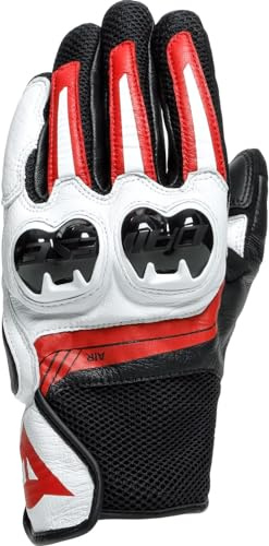 Dainese - Mig 3 Unisex Leather Gloves, Guanti Moto in Pelle per Uomo e Donna, Compatibilità Touchscreen, Palmo Rinforzato e Protezioni in TPU sulle Nocche, Traspiranti, Nero/Bianco/Rosso