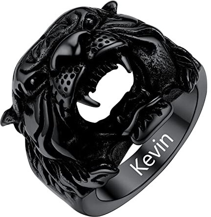 U7 Herren Punk Ring Schwarz personalisiert Tigerskopf Ring Retro Tiger Design Statement Ring Tribal Biker Modeschmuck Hip Hop Rapper Accessoire für Geburtstag(Ring Größe 57)