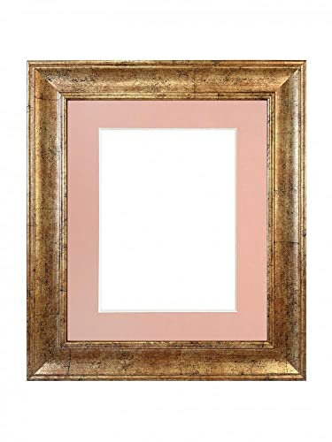 FRAMES BY POST Cadre photo scandinave doré vieilli avec passe-partout rose 40 x 40 cm Taille de l'image 30 x 30 cm Verre plastique