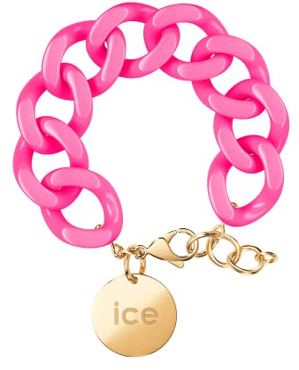 ICE - Jewellery - Chain bracelet - Neon pink - Gold - Kettenarmband mit rosafarbenen XL-Maschen für Frauen, geschlossen mit einer goldenen Medaille (020927)