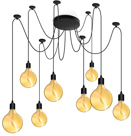 Lumiled Pendelleuchte Hängeleuchte kreativ Kronleuchter Spinne Industrieleuchte Deckenleuchte Vintage industriell E27 Fassung schwarz aus Metall höhenverstellbar Esstisch Lampen (8 flammig)