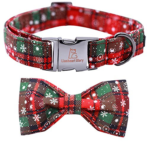 Lionheart glory Weihnachtskariertes Hundehalsband, verstellbares, weiches Hundehalsband mit Fliege, Haustiergeschenk, Hundehalsbänder, Schleife für kleine Hunde