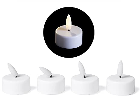 LED Teelicht klein mit Timer - 4er Set Warmweiß LED Kerze 3D Flamme flackernd - LED Teelicht klein 6cm Weiß Kunststoff 1x Batterie CR2032 benötigt - Teelichter LED für Kerzenpick auf Adventskranz