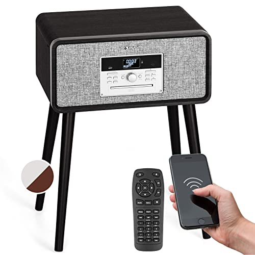 Auna Giradischi Bluetooth per Dischi in Vinile, Lettore Vinile a 3 Velocità, Giradischi Vinili Vintage con Casse Stereo e Piedi, Gira Dischi per Vinile CD USB, MP3, Radio FM/DAB+ con Telecomando