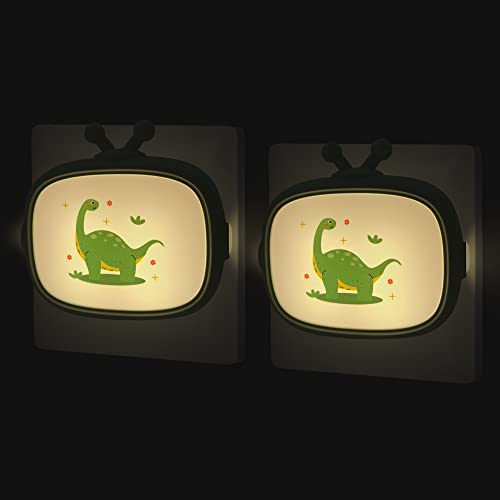Annmore Nachtlicht Steckdose LED 2 Stück Dinosaurier Einschlafhilfe Baby Geschenk Neugeborenes Personalisiert Kinderzimmer Deko Stilllicht