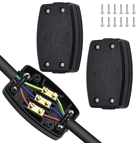 wynott 3 Terminal Electrical Junction Box 13A 250V Flex Connector Black Cable Connector Wire Junction Connector Cable Joiner Box Inline Junction Box for Indoor Outdoor Lighting Power Wiring