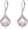 POPLYKE Lotus Blume Ohrringe Dangle 925 Sterling Silber Rosenquarz Ohrringe für Damen Lotus Schmuck Geschenke Oktober Geburtsstein