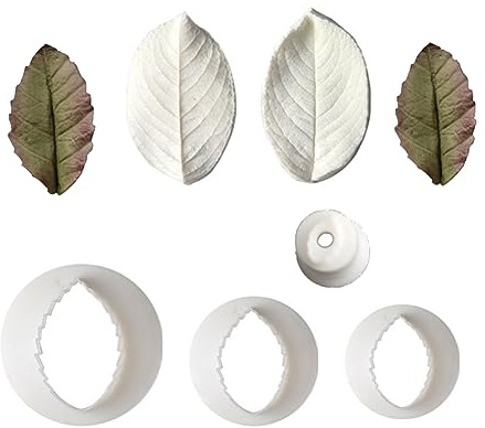 Growtail 6Pcs Rose leaves Cutter & Veiner Set Fondant Silicone Mold Rose leaf Gumpaste Clay Mould for Chocolate Sugarcraft Bakeware
