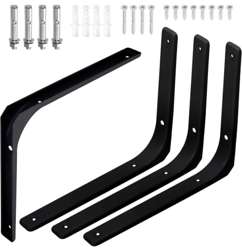 Swpeet 4 Pack 12L x 10H Metall Wand Regal Halterung, Heavy Duty schwimmende Regal Halterung, dekorative Gelenkwinkel L Stahl Halterung Kit enthält 20/40MM Schrauben, Anker, Bolzen für