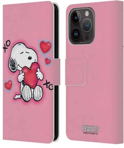 Head Case Designs Offizielle Peanuts XOXO Snoopy Plankenweg-Spritzpistole Leder-Wallet-Hülle Kompatibel mit Apple iPhone 15 Pro