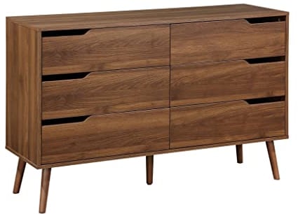 sweeek Cassettiera in noce, 6 cassetti, gambe in pino massiccio