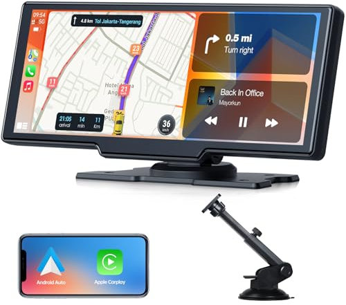 Volam 9.26 Pulgadas Pantalla para Coche con Carplay Android Auto Inalámbrica, Pantalla Táctil, Enlace Espejo iOS, Navegación, Siri, G00gle Asistente de Voz, FM, AUX, Bluetooth 5.0