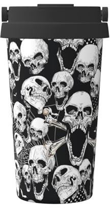 KIROJA Skull Background Insulated Coffee Mug with Carry Handle/Lid,Stainless Steel Travel Mug Coffee Cups for Keep Hot/Ice