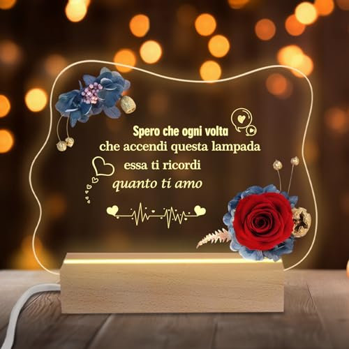 Miofula Regalo Donna Compleanno, Rosa Eterna Idee Regalo San Valentino per Lei, LED Luce Notturna in Acrilico Regalo Donna Originale, Regalo di Anniversario Natale per Mamma Moglie Nonna Sorelle Amici