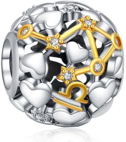 Rimgoris 925 Sterling Silver Charm for women bracelets necklace Two Tone Zodiac Sign Openwork Bead Charms Women Girl Holiday Gifts Libra
