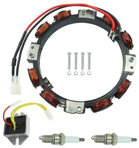 TOTEDELL 592831 Stator d'alternateur double circuit compatible avec Briggs & Stratton avec régulateur 845907 remplace 696459 393800 691063 393474 avec bougie d'allumage