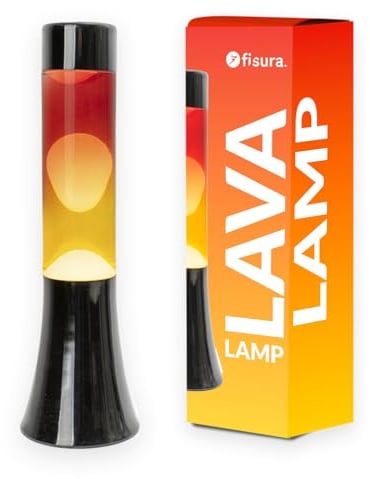 Fissure Lampe à lave multicolore Gradient. Lampe à lave de 30 cm avec pied noir et verre effet dégradé coucher de soleil. Lampe à effet relaxant. 9x9x30cm