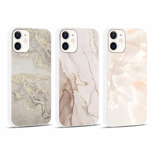 Foonary 3 Stück Hülle für Apple iPhone 12 Mini 5,4, Handyhülle mit Muster Mädchen Aesthetic Marmor Muster Motiv Design Case, Silikon Schutzhülle Cover für iPhone 12 Mini,Marmor 03