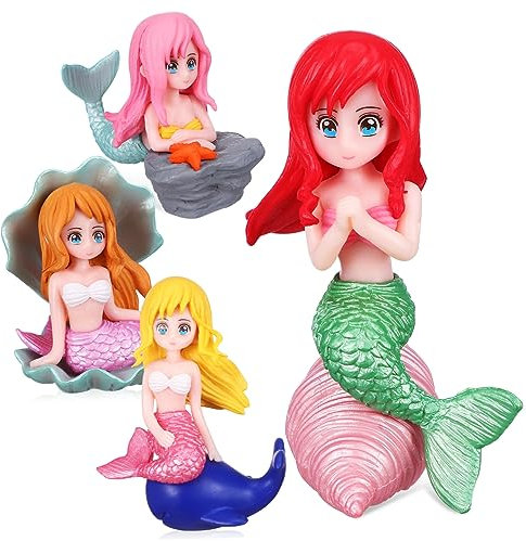 4pcs Mermaid Doll Mermaid Figurine Decor Mermaid Cake Topper Mermaid Cake Decorations Mermaid Figurine Cake Toppers Tank Ornament Figurines Simulated Mermaid Decor Statue Pvc Mini