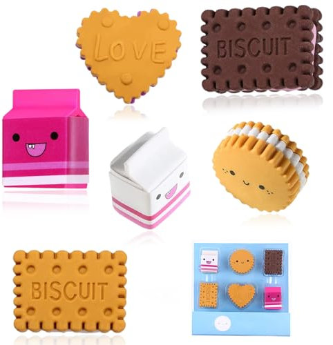6 PCS Simulierter Lebensmittel Cookie Radierer, Niedlicher Kawaii Radierer, kreatives Geschenk für Schulpapier, niedlicher Radierer Cookie Radierer Sammlung, neuartige Schreibwaren Sammlung