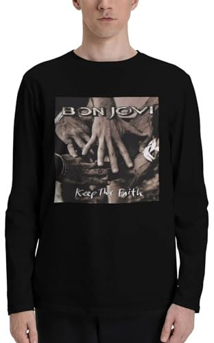 Bon Music Jovi Herren Langarm Rundhals T-Shirt Klassische Passform Casual Sport Stretchy T-Shirt, Schwarz , M