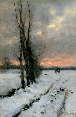 PTLYE Ölgemälde Wand Bild Auf Leinwand Leinwand Kunst Winterlandschaft bei Sonnenuntergang Anton Mauve Leinwandbilder Bild für Wanddekoration 60x90cm