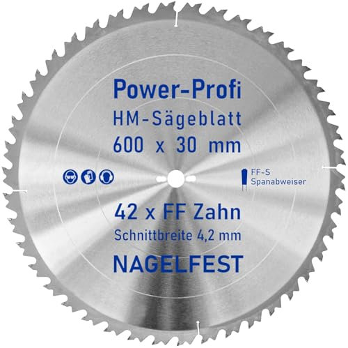 HM-Sägeblatt 42 x Zahn FF 600 x 30 mm FF-S Nagelfest mit Spanabweiser Kreissägeblatt HW für Tischkreissäge Wippsäge Schalholz Naturholz Holzplatten Bauholz Brennholz Schaltafel mit Betonbeschlag Nägel