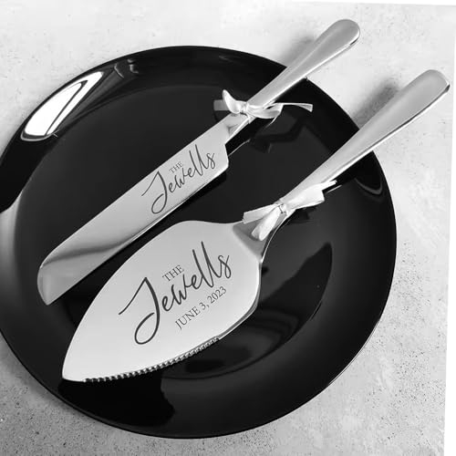 Juego De Cuchillos Personalizados Para Pastel De Boda, Servidor De Cuchillos Para Pastel Grabado Con Nombres Y Fecha, Juego De Acero Inoxidable Para Cortar Pastel Para Boda, Navidad, Cumpleaños
