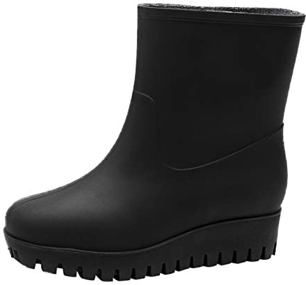 SRTUMEY Wellington Women Fashion Casual Inner High Rain Shoes Women Flat Bottomed Antiskid Outer Versatile Rain Boots Middle Tube Water Shoes Wellington Size 6 Black