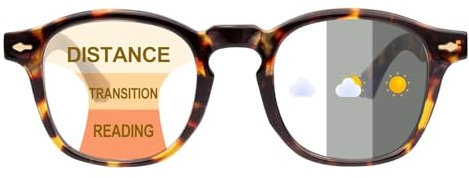 SKYWAY Progressive Multifocus Photochromic Reading Glasses Blue Light Blocking for Women Men,Transition Multifocal Readers with Spring Hinge UV Protection(Tortoise, 2.5)