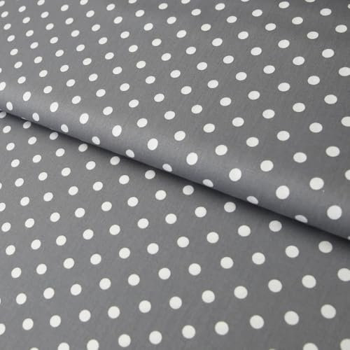 Baumwollstoff mit Punkten/Popeline  0,8 cm weiße Dots auf grau - Hochwertiger Stoff ab 25 cm Zuschnitt