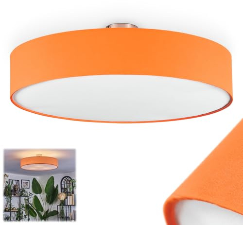 HOFSTEIN Deckenleuchte Foggia, Deckenlampe aus Metall/Stoff/Kunststoff in Nickel-matt/Orange/Weiß, runde Leuchte im modernen Design (Ø 60 cm), E27, Esszimmer, Wohnzimmer, Schlafzimmer, Küche, Flur