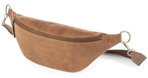 Berliner Bags Vintage Bauchtasche Mona XL, Umhängetasche aus Leder, Crossbody Tasche, Gürteltasche für Damen und Herren - Braun