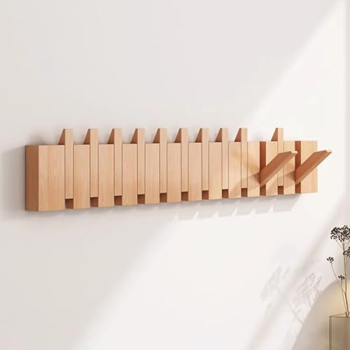 Porte-manteau mural robuste en noyer avec crochets de style piano pour accrocher manteaux, clés, chapeaux, peignoirs et serviettes – Cintre rabattable en bois pour entrée organisée