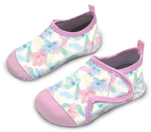 Kids Water Shoes Girls Toddles Baby Beach Shoes Swim Shoes Aqua Pool Swimming Socks Quick Dry Non-Slip for Children's Barefoot Shoes（Pinkish Blue Flower 30/31）