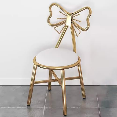 Vanity Chair with Backrest, Multifunctional Wrought Iron Makeup Chair for Bedroom Living Room Kitchen - Bow Creative Design