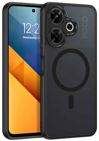 GUAGUA Schutzhülle für Xiaomi Redmi 13 / Poco M6 4G / Poco M6 Plus 5G, kompatibel mit MagSafe, stoßfest, durchscheinend, matt, Rückseite, rutschfest, robust, TPU, Anti-Alarm-Gehäuse, Schwarz